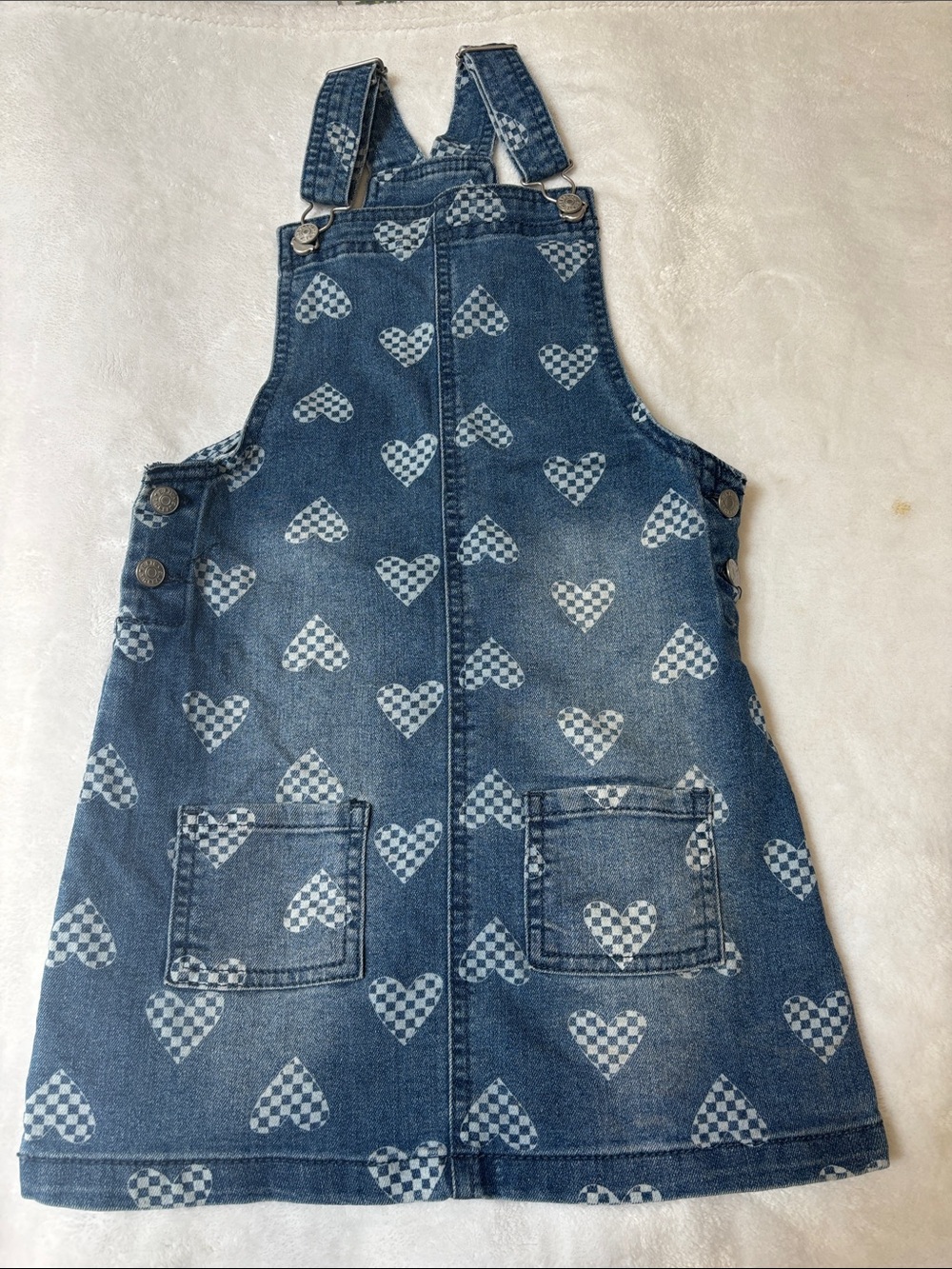 Epic Threads Blue Denim Heart-Print Overall Dress